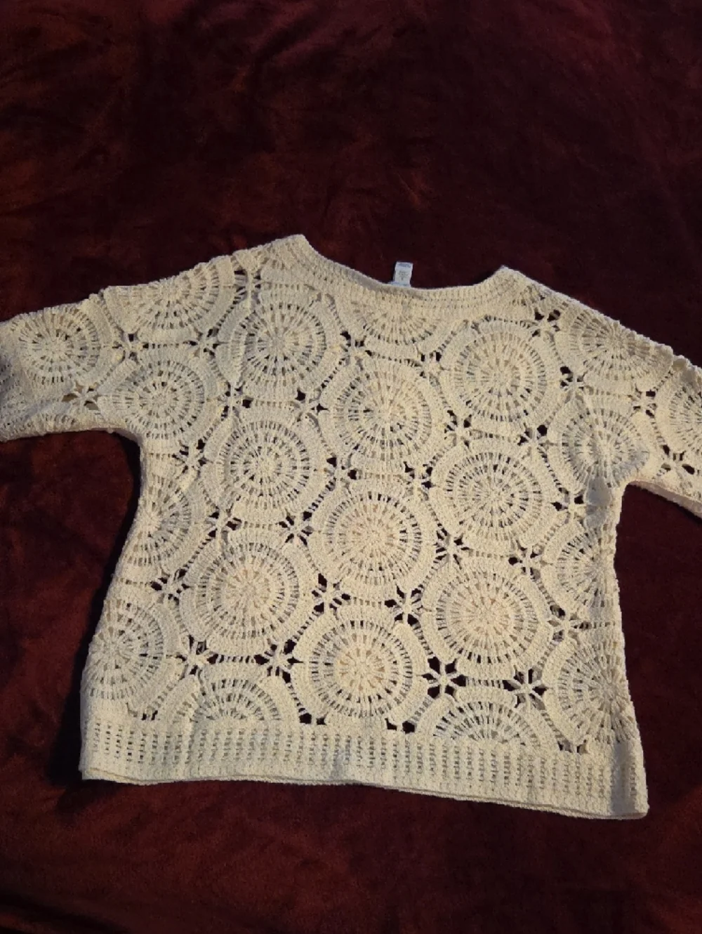Cato Cream Crochet Flower And Circle Motif Short Sleeve Sweater - Picture 8 of 11